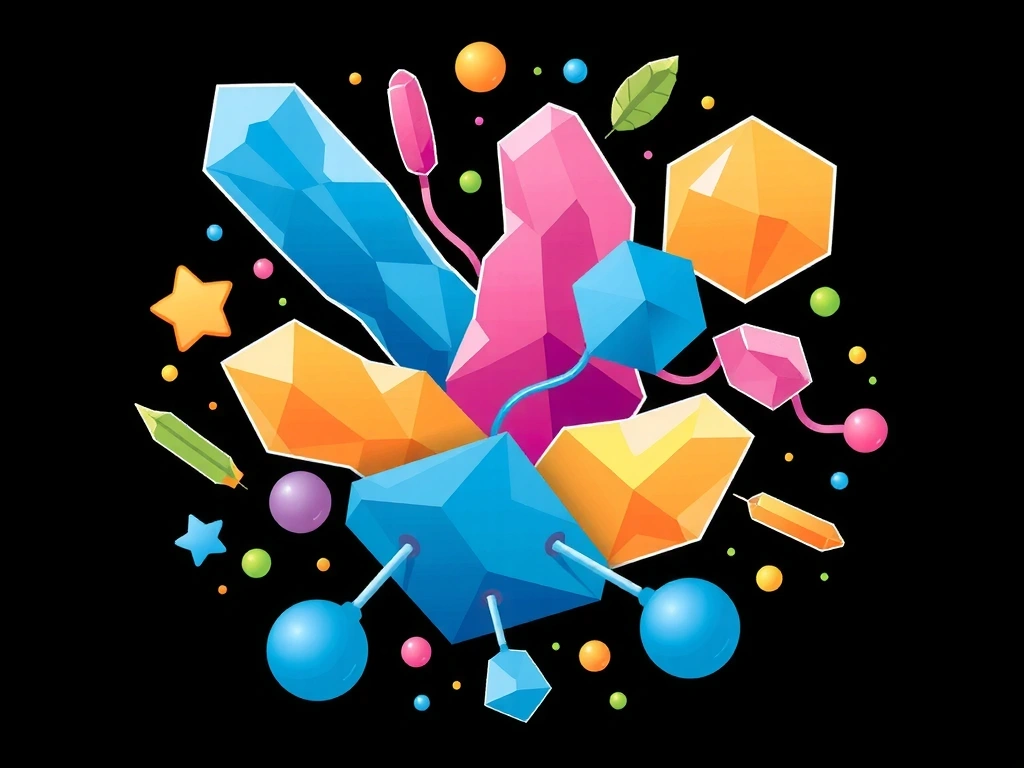 Imagine ilustrând diverse minerale colorate și structuri moleculare, simbolizând importanța nutrienților